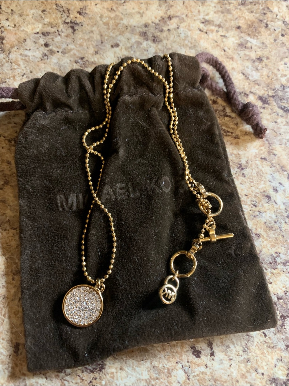 Michael Kors Gold-Tone Pavé Circle Pendant Necklace